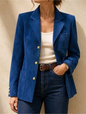 70s Vintage Lilli Ann Blue Ultrasuede Blazer Jacket Made in USA